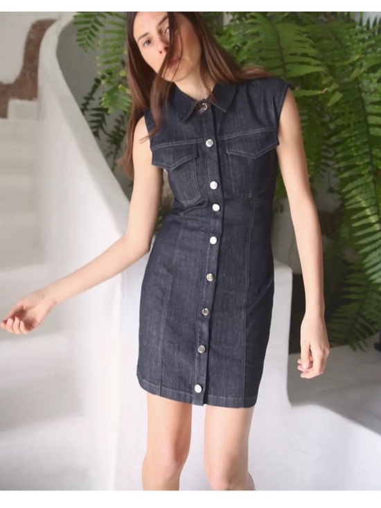 Zara Dresses & Skirts - Like New Zara Sleeveless Dark Denim Button-Front Dress